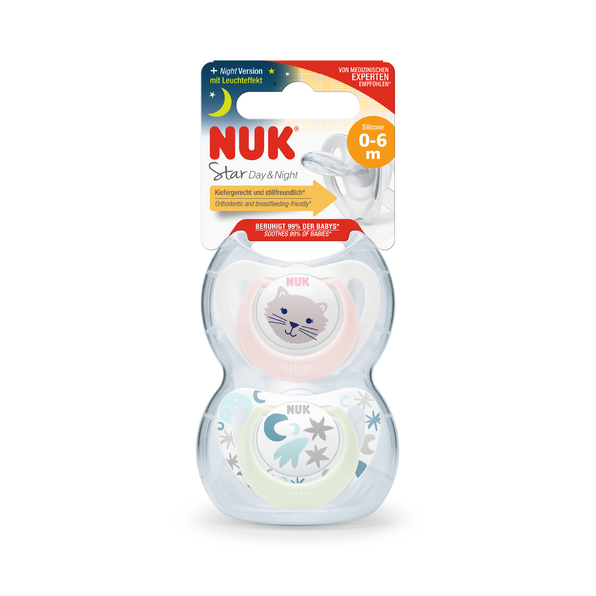 NUK PACIFIER STAR DAY & NIGHT SI1 2PCS_+ PINK