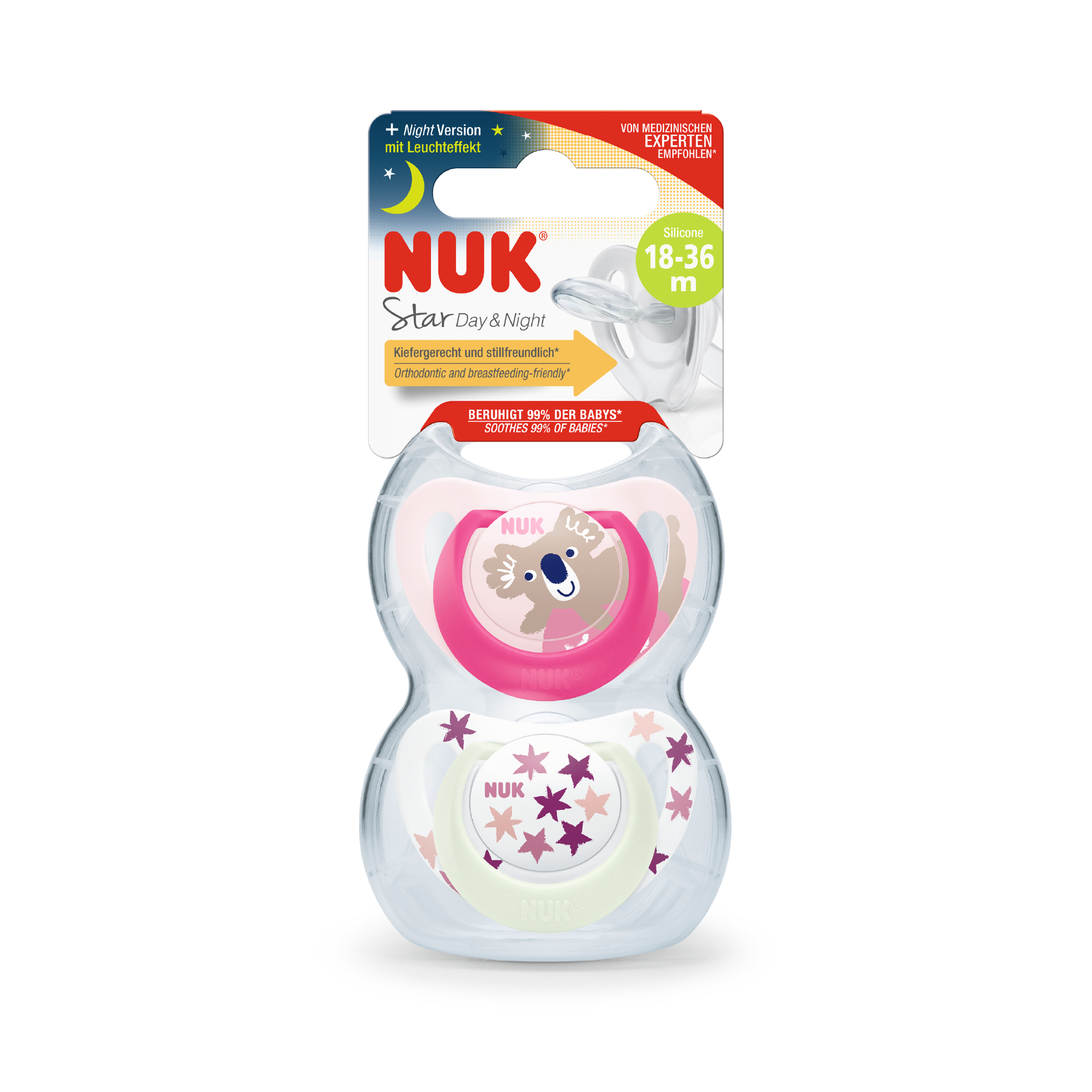 NUK PACIFIER STAR DAY & NIGHT SI3 2PCS_+ PINK