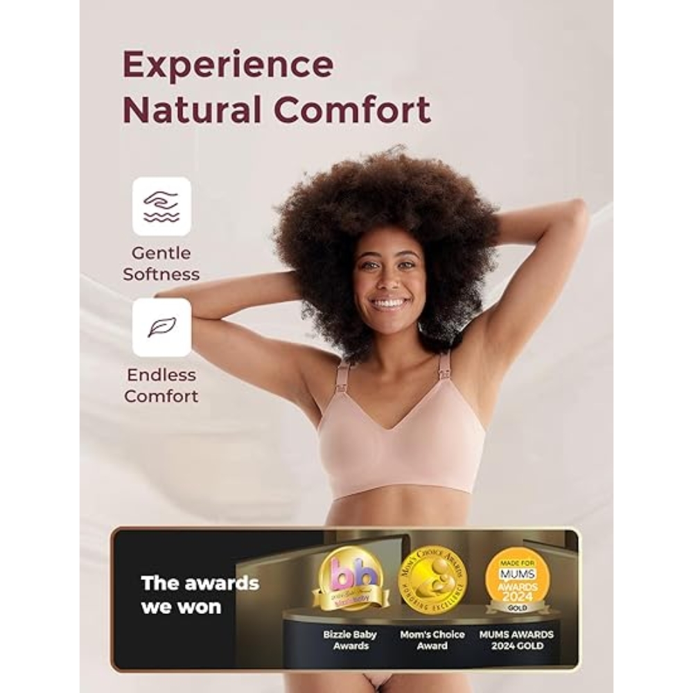 MOMCOZY CLASSIC ULTRA SOFT NURSING BRA - BEIGE L บราให้นม เสื้อในให้นม เนื้อผ้านุ่มพิเศษ สำหรับคุณแม่ตั้งครรภ์และให้นมบุตร - Image 3