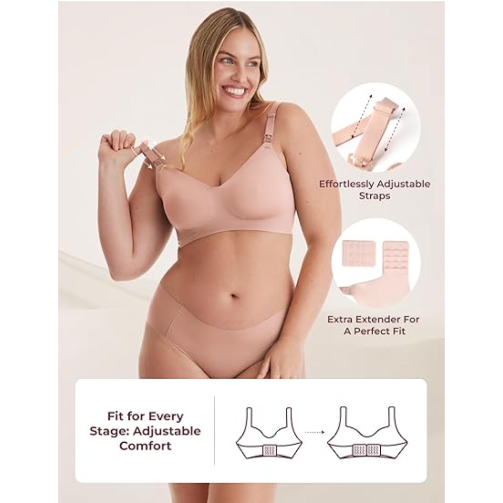 MOMCOZY CLASSIC ULTRA SOFT NURSING BRA - BEIGE L บราให้นม เสื้อในให้นม เนื้อผ้านุ่มพิเศษ สำหรับคุณแม่ตั้งครรภ์และให้นมบุตร - Image 5