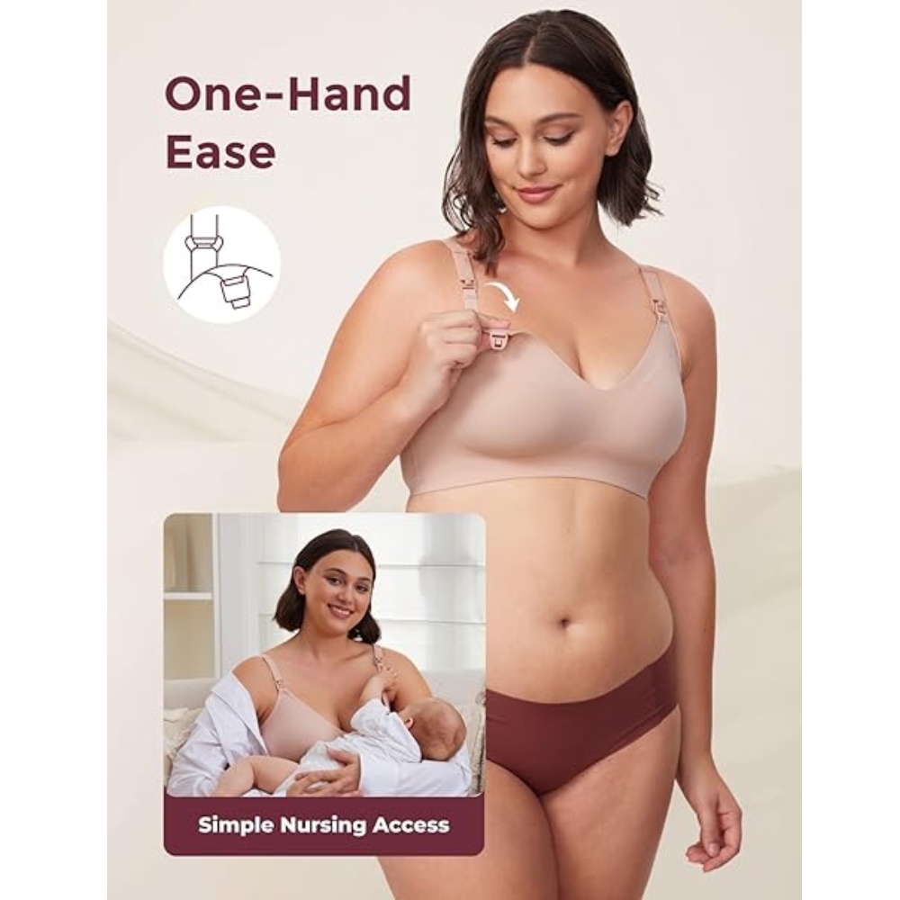 MOMCOZY CLASSIC ULTRA SOFT NURSING BRA - BEIGE L บราให้นม เสื้อในให้นม เนื้อผ้านุ่มพิเศษ สำหรับคุณแม่ตั้งครรภ์และให้นมบุตร - Image 6