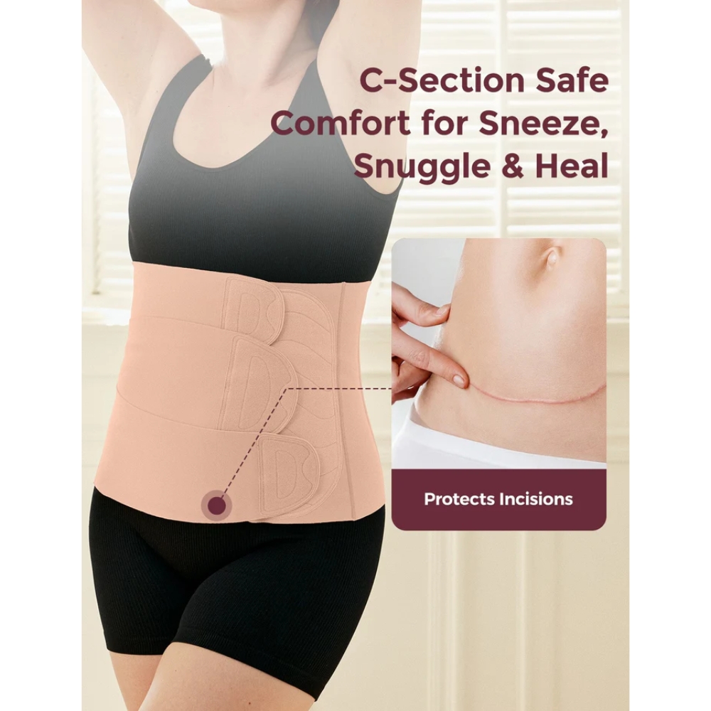 MOMCOZY ERGOWRAP POSTPARTUM BELLY WRAP - OYSTER PINK M สายรัดหน้าท้องหลังคลอด ช่วยกระชับหน้าท้อง รองรับเอว และฟื้นฟูสรีระคุณแม่หลังคลอด - Image 6