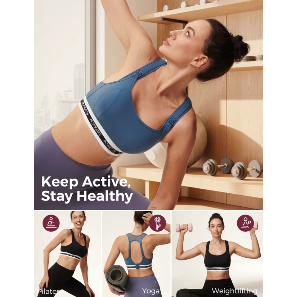 MOMCOZY ACTIVITY SPORTS BRA - BLUE L สปอร์ตบรา สำหรับคุณแม่ตั้งครรภ์ หลังคลอด และให้นมบุตร - Image 7