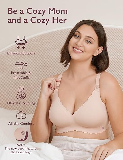 MOMCOZY JELLY STRIP SUPPORT NURSING BRA - OYSTER PINK M บราพยุงทรงสำหรับคุณแม่ตั้งครรภ์ ให้นมบุตรและปั๊มนม - Image 5