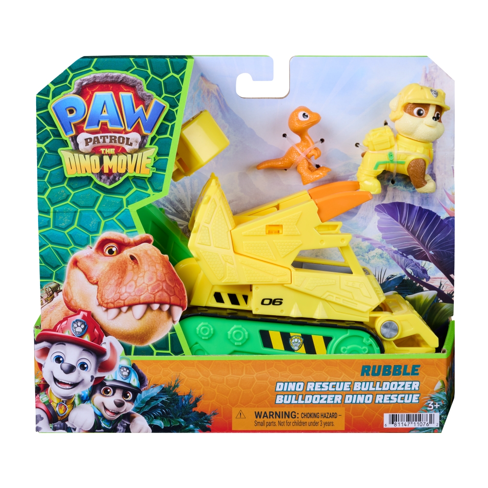 PAW PATROL THE DINO MOVIE DINO RESCUE BULLDOZER - RUBBLE ฟิกเกอร์รถของเล่น