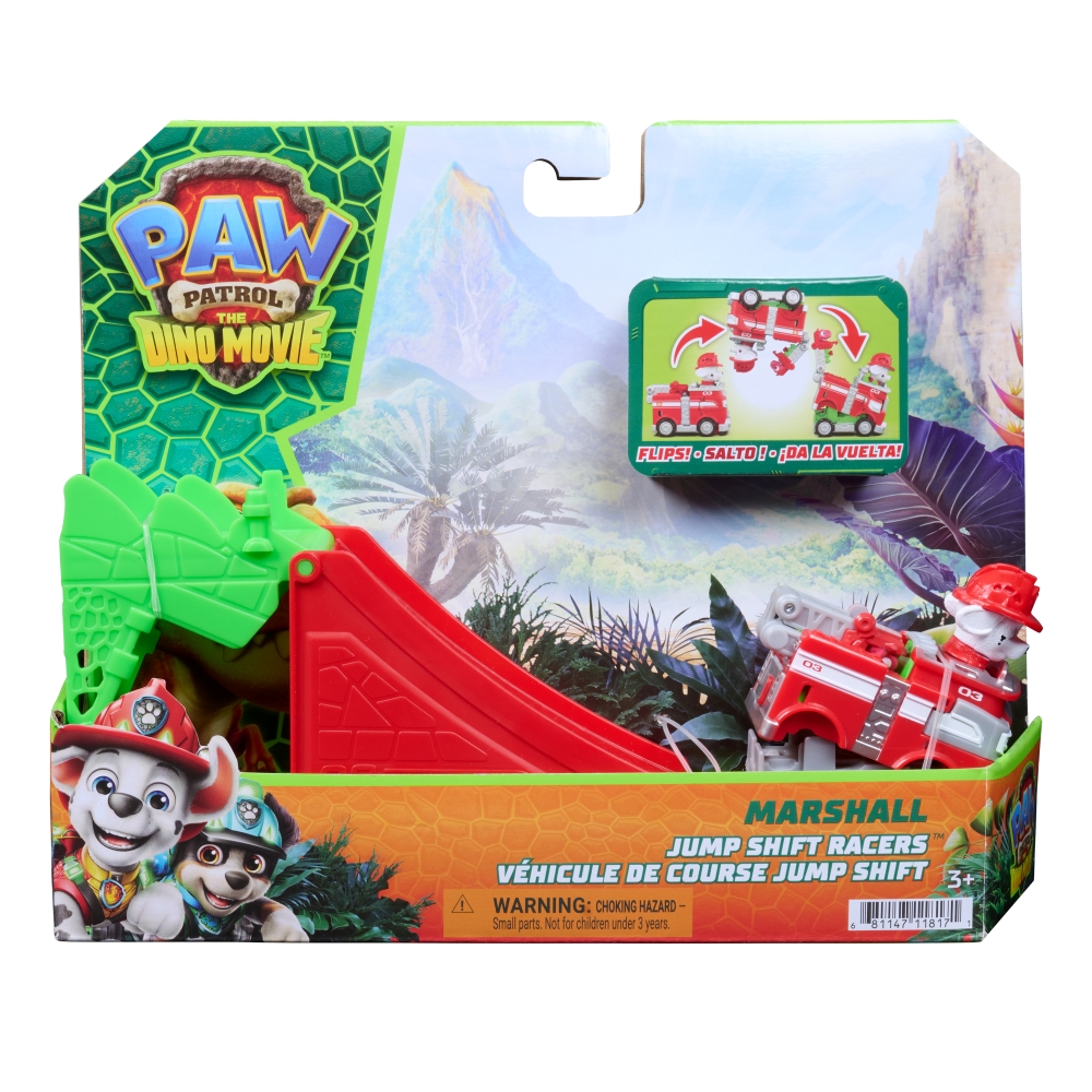 PAW PATROL THE DINO MOVIE JUMP SHIFT RACERS - MARSHALL ฟิกเกอร์รถของเล่น