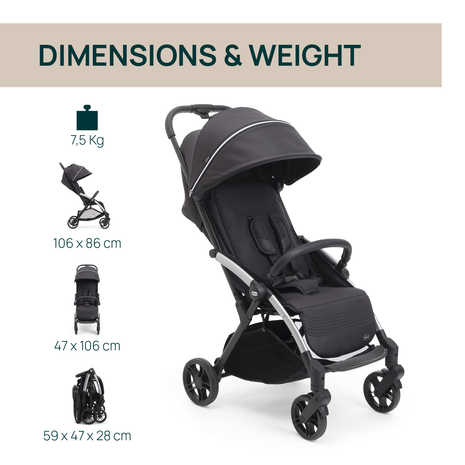 CHICCO GOODY XPLUS STROLLER - EBONY รถเข็นเด็กดีไซน์พรีเมียม - Image 5