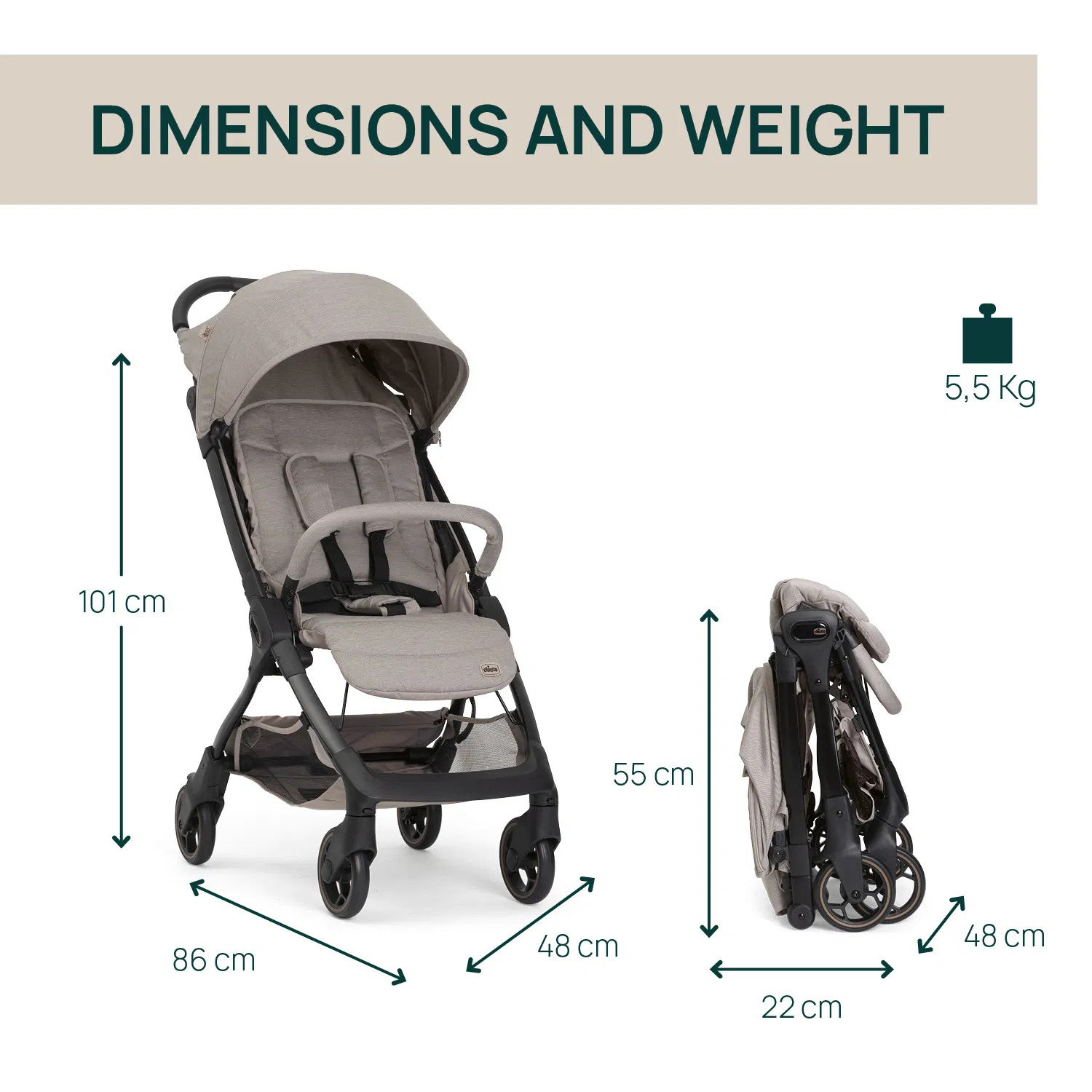 CHICCO WE 2 STROLLER - PEBBLE รถเข็นเด็กน้ำหนักเบา - Image 2