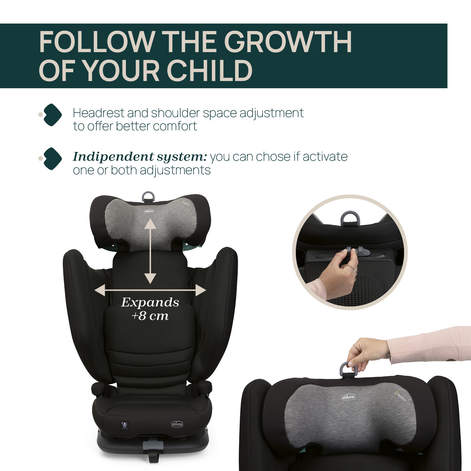 CHICCO FOLD&GO S I-SIZE BABY CAR SEAT - POSH BLACK คาร์ซีทสำหรับเด็กโตแบบมีพนักพิง - Image 3